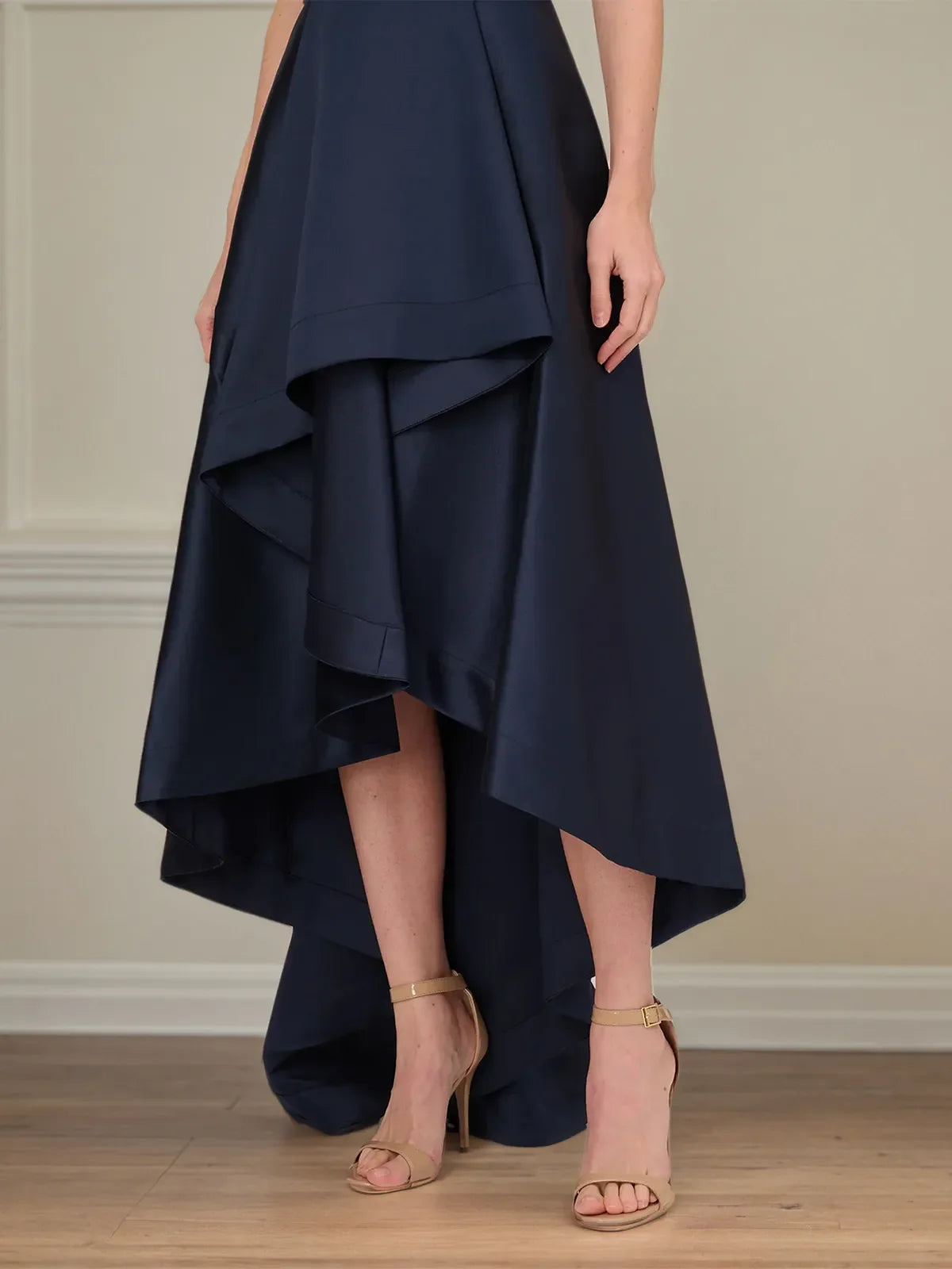 A Line Scoop Neck Sleeveless Asymmetrical Satin Mother of the Bride Dress