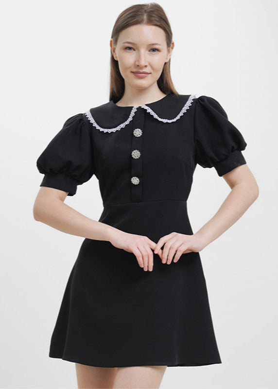 Eloise Pearl Button Puff Sleeve Mini Dress
