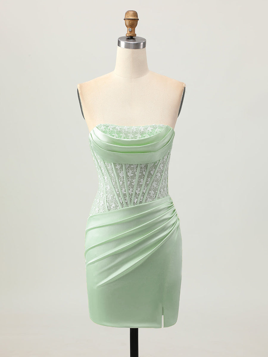 Tight Strapless Satin Corset Homecoming Dress with Lace Up Back - View 5 | FashionDia