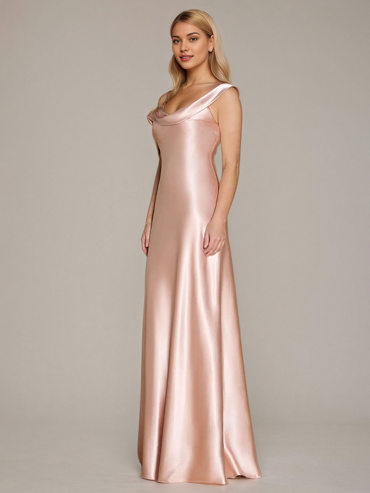 Pink Sheath/Column Satin Asymmetrical Sleeveless Floor Length Dresses