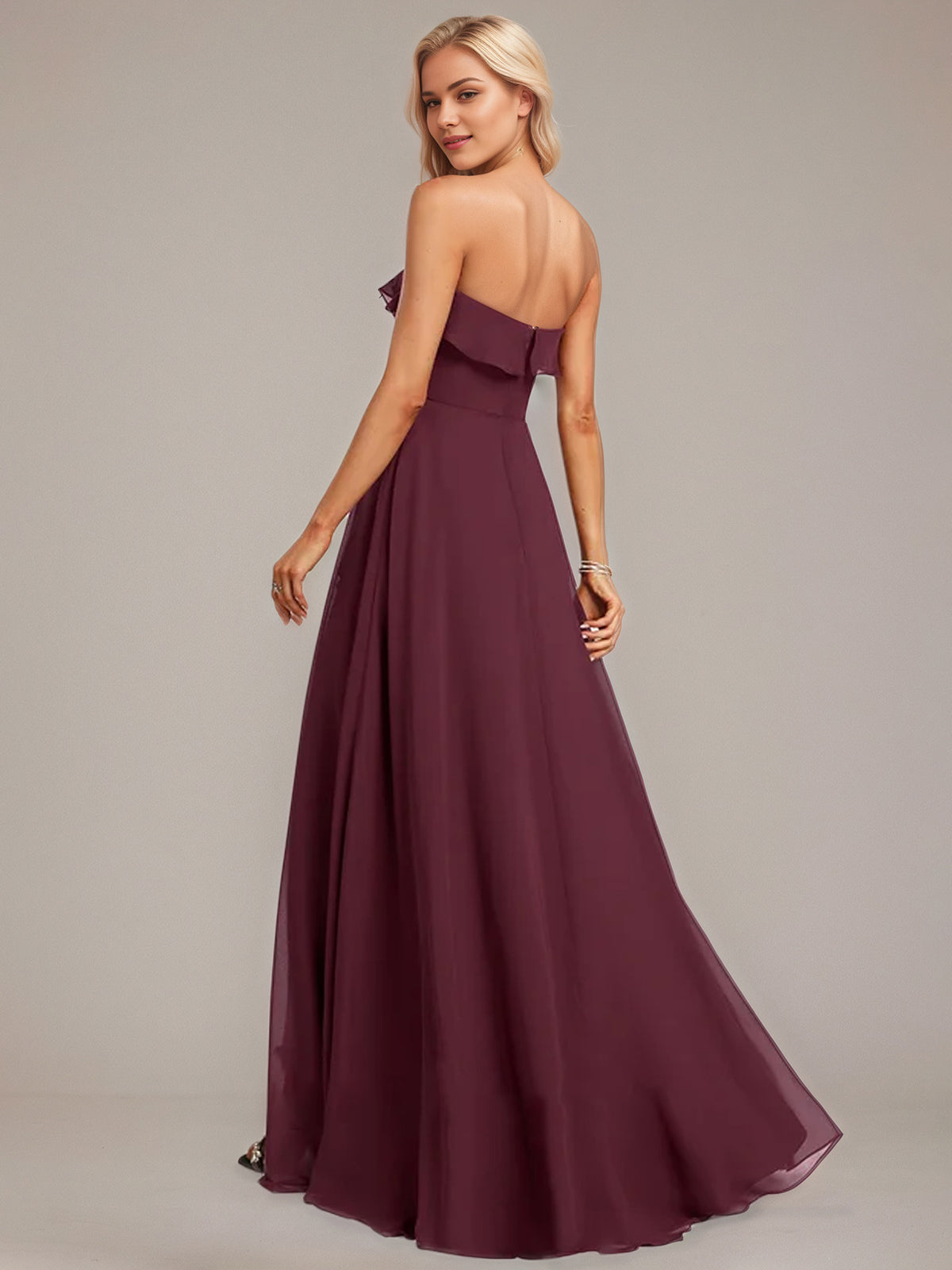 Grape A-Line Sweetheart Floor-Length Chiffon Bridesmaid Dress With Ruffle