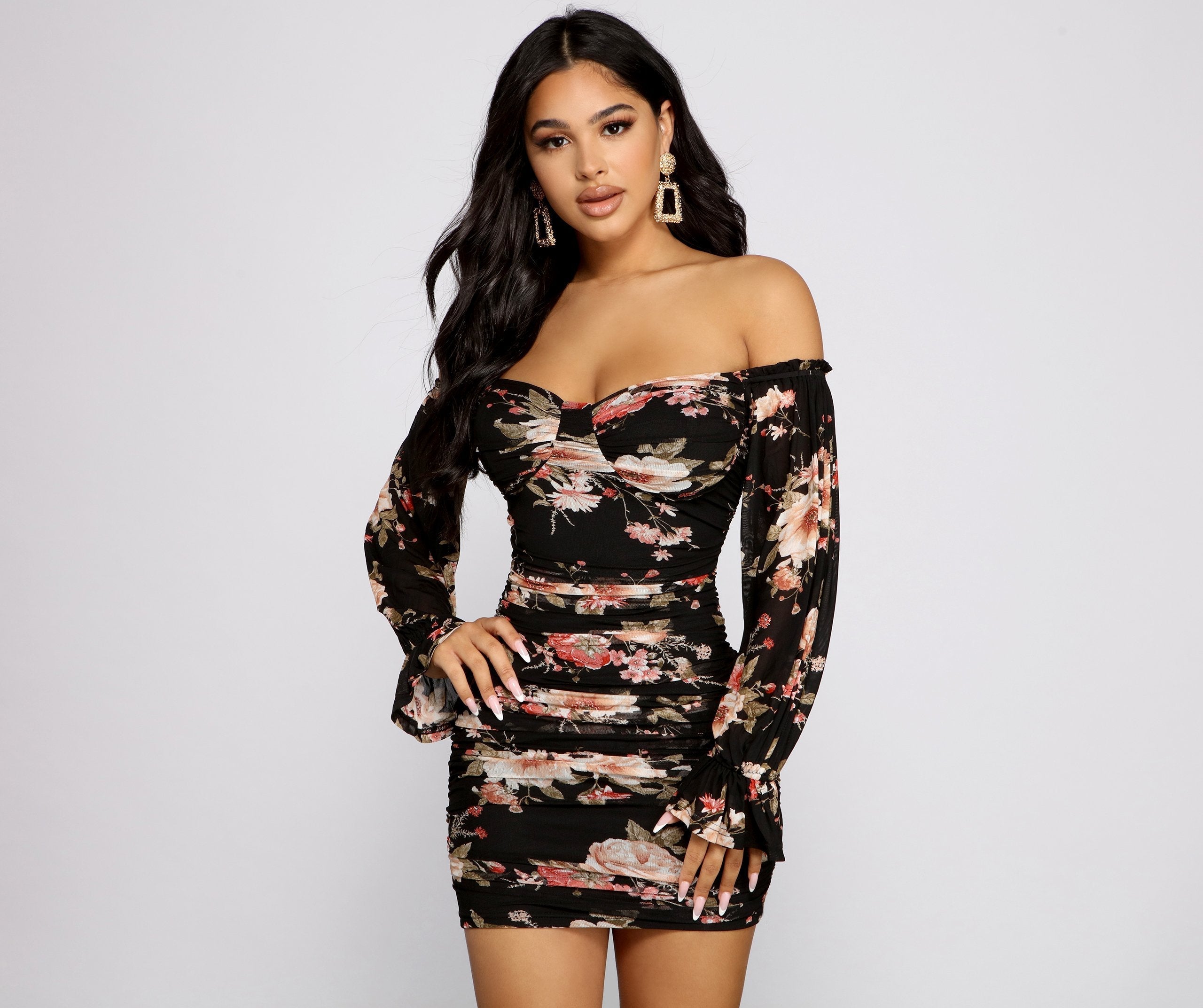 Say Yes To Florals Mesh Bodycon - Fashionpara