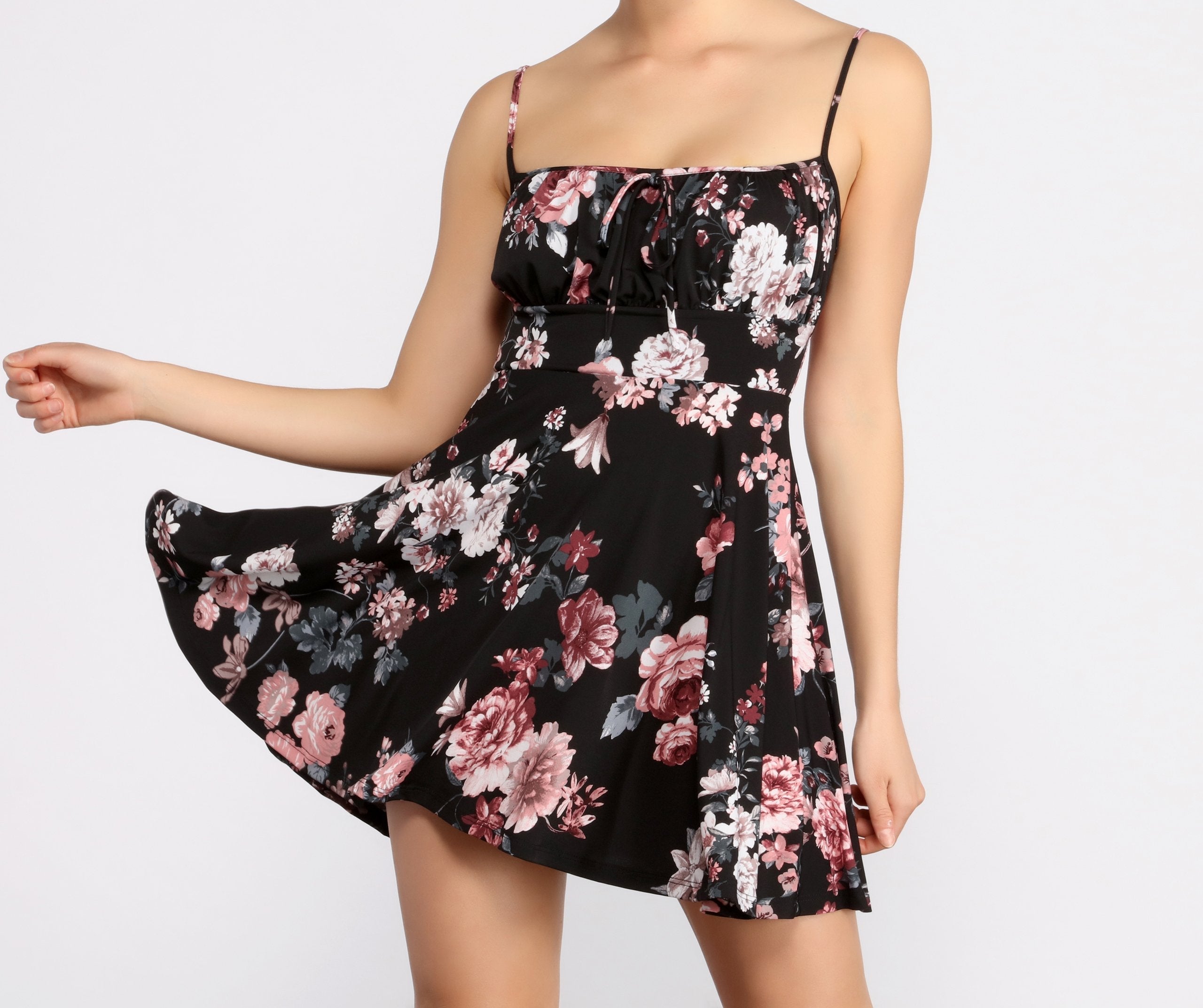 Blossom And Bloom Square Neck Skater Dress - Fashionpara