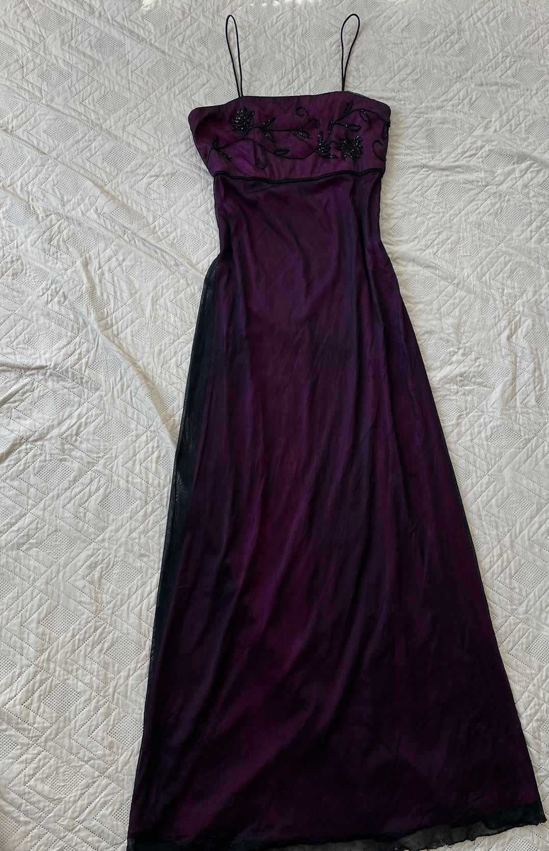 Spaghetti Straps Purple Long Prom Dress Beaded Evening Dress