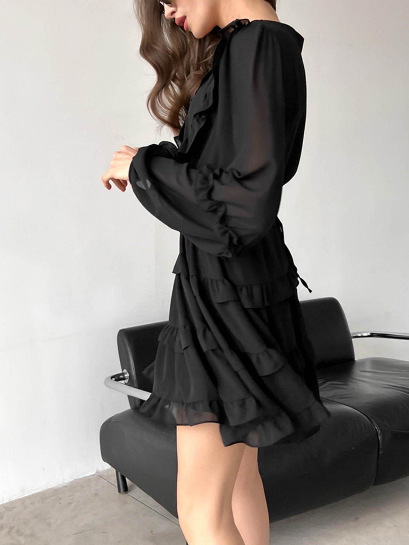 White A Line V Neck Ruffles Short Graduation Dress - Fashionpara