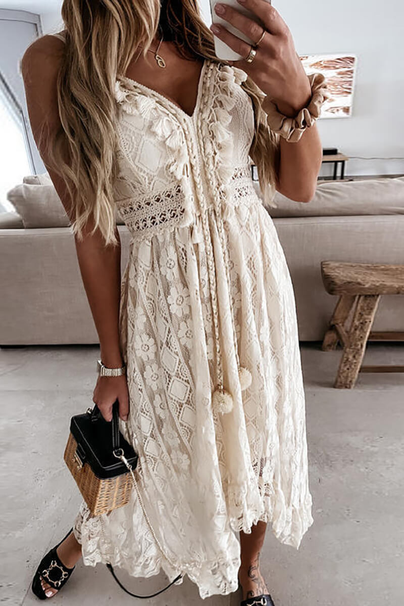 Mandy Boutique Lace and Ruffle Mullet Midi Dress Chic Silhouette Collection