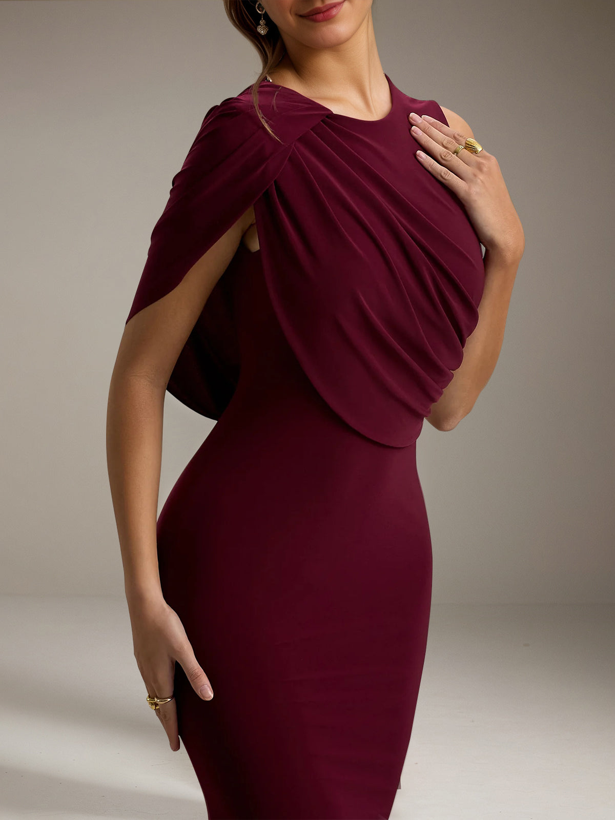 Burgundy Chiffon Sheath/Column Scoop Neck Sleeveless Floor Length Bridesmaid Dresses