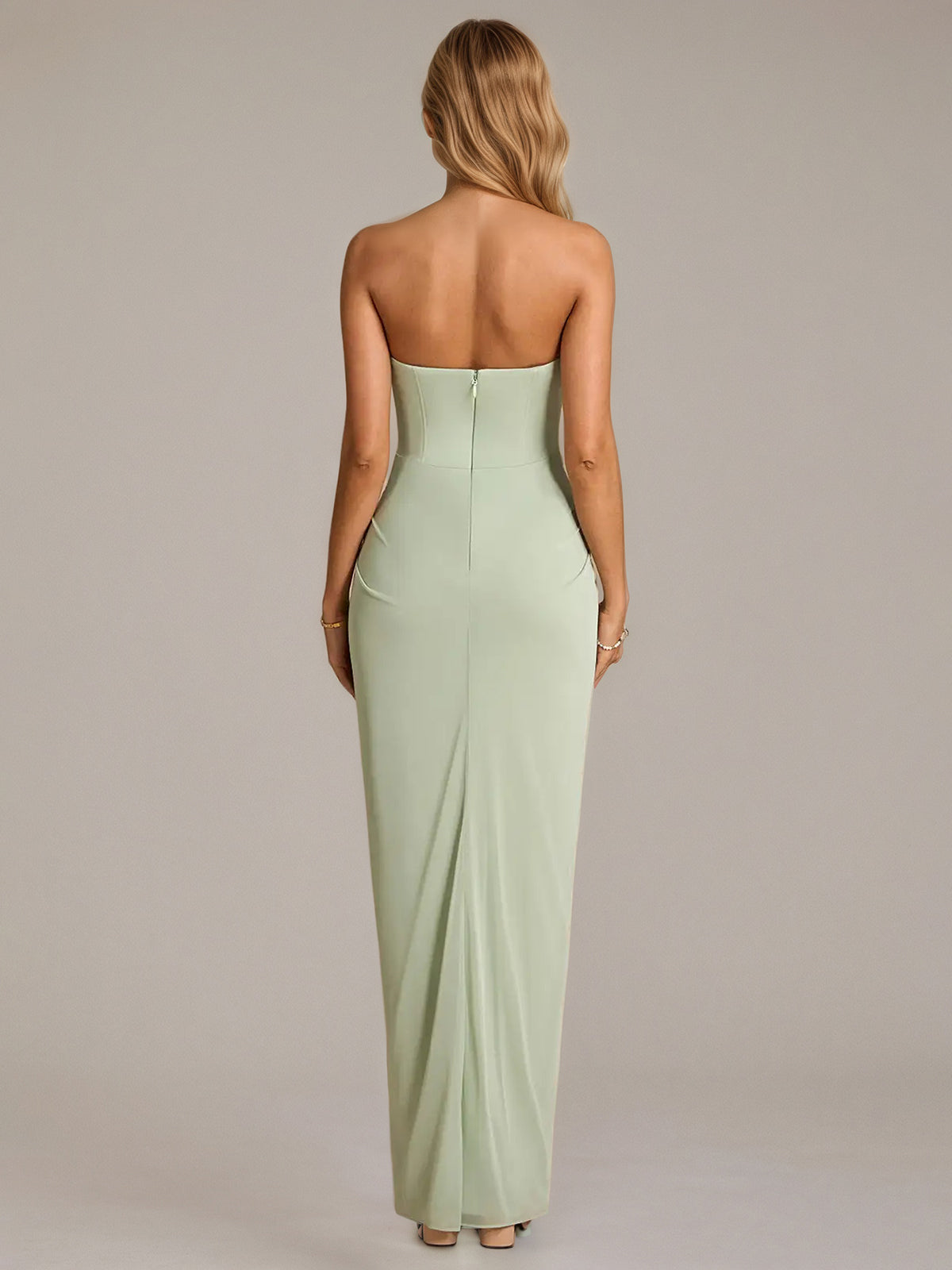 Green Sheath/Column Chiffon Off The Shoulder Sleeveless Floor Length Dresses