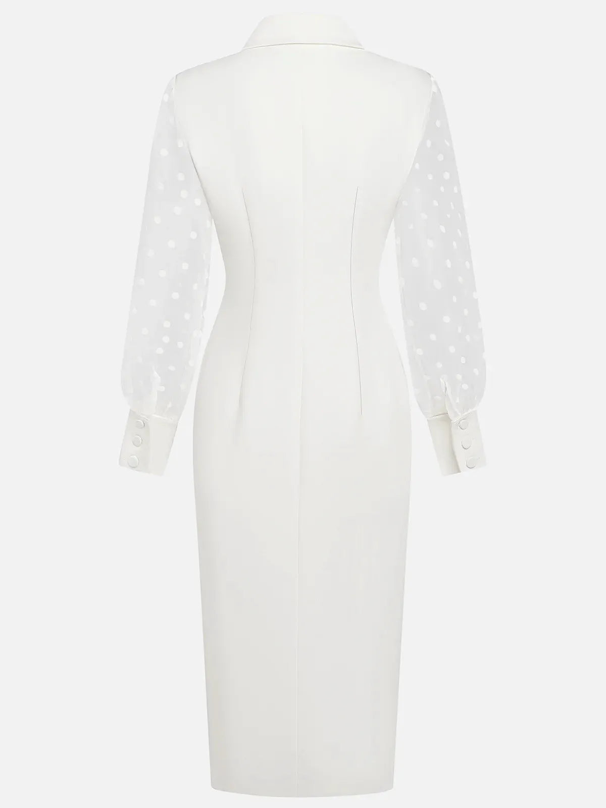 White Buckle Blazer Peaked Lapel Collar Long Sleeve Sheath Midi Dress