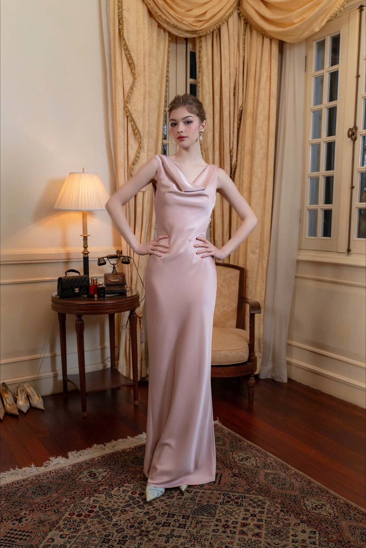 Solid Satin Evening Elegant Dress for Seasonal Wardrobe Essential
