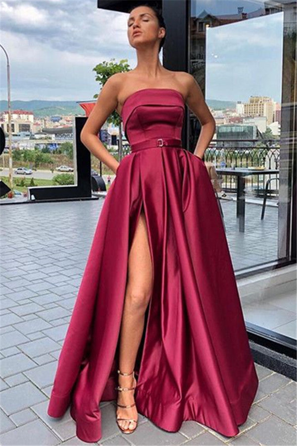 Srapless Split Long Prom Dress With Pockets - VelvetHem