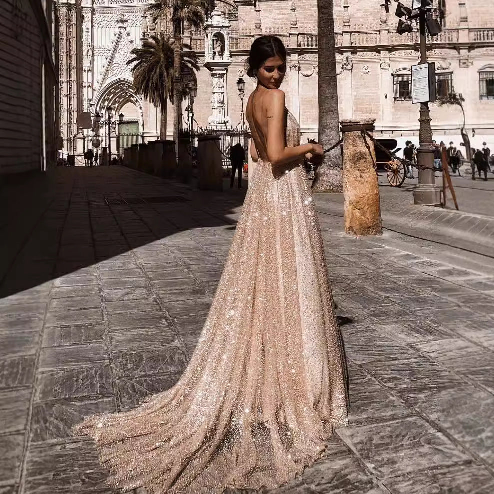 V-Neck Sling Long Dress Prom Dress - View 3 | VelvetHem