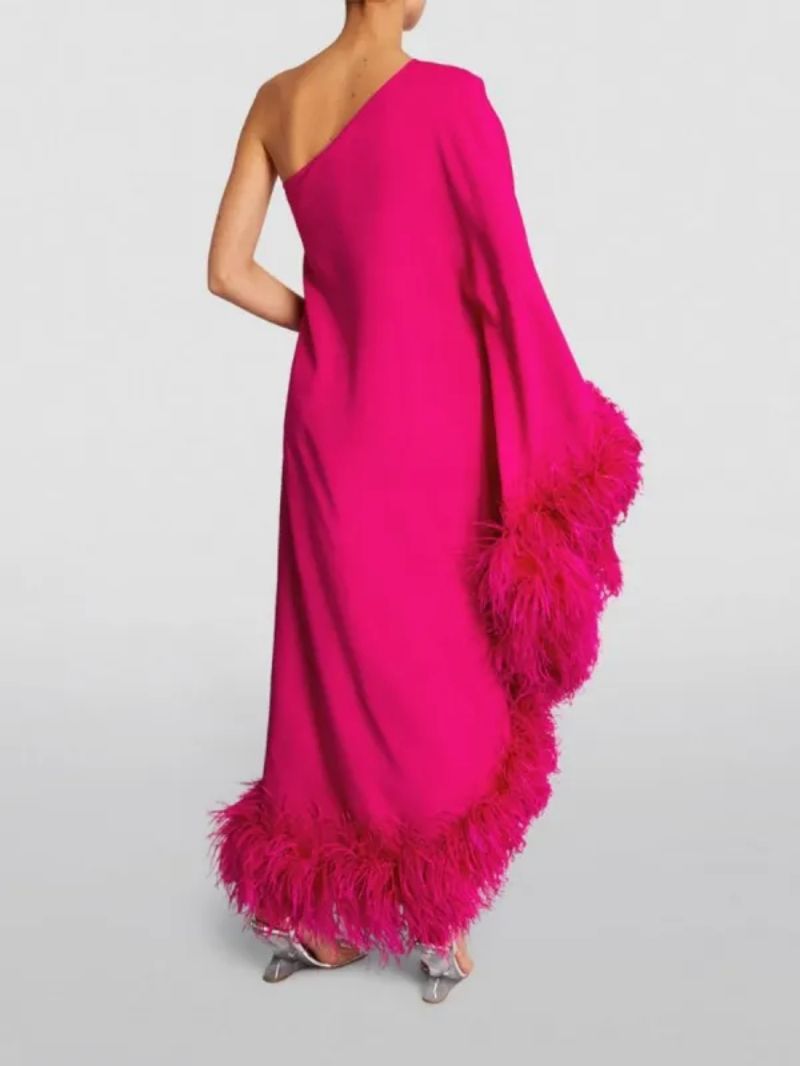 Spring Summer Women Clothing Feather One Shoulder Large Swing Evening Dress - Elegant and Stylish Option for Special Occasions - View 2 | VelvetHem