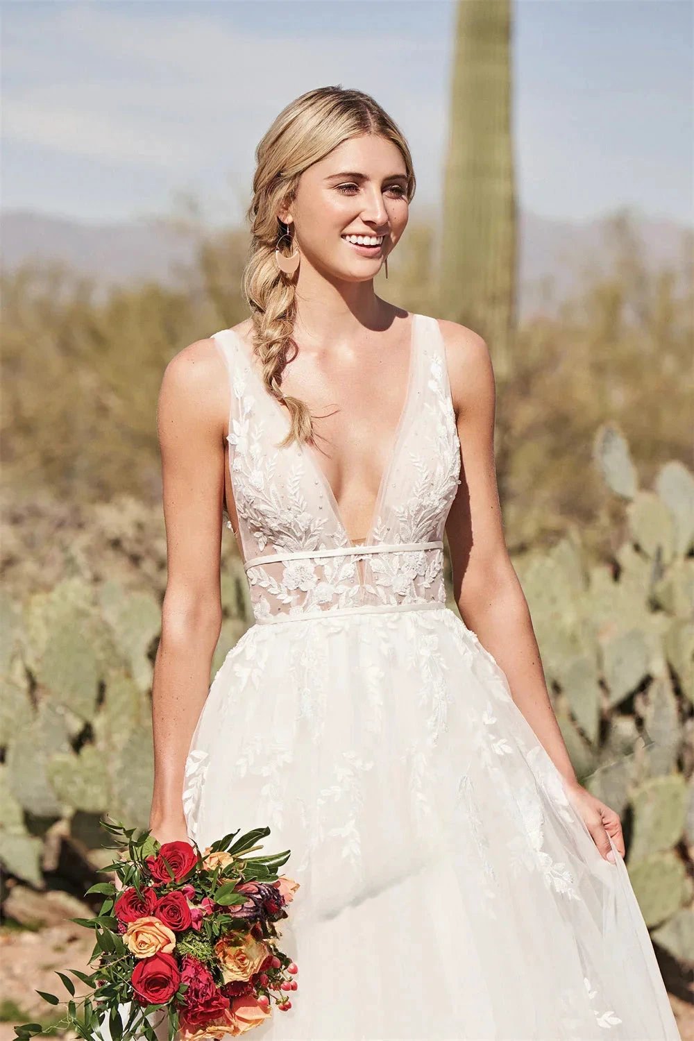 Pastrol  Wedding Dresses V-neck Backless Tulle For Women 2023 Bride A-LINE Appliques Vestidos De Novia Made To Order (ZD13385)