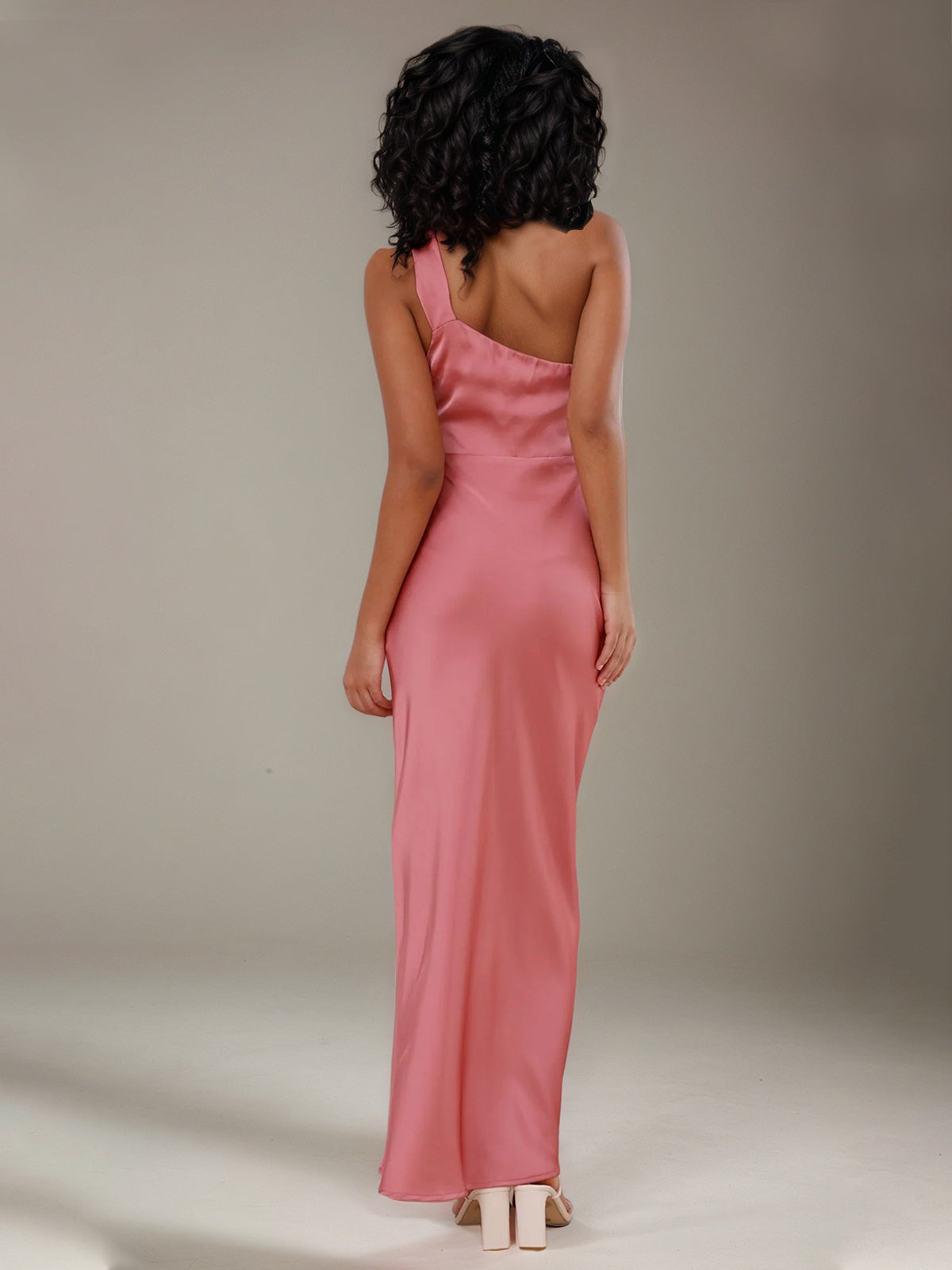 Rose Pink Satin Sheath/Column One Shoulder Ankle Length Bridesmaid Dresses