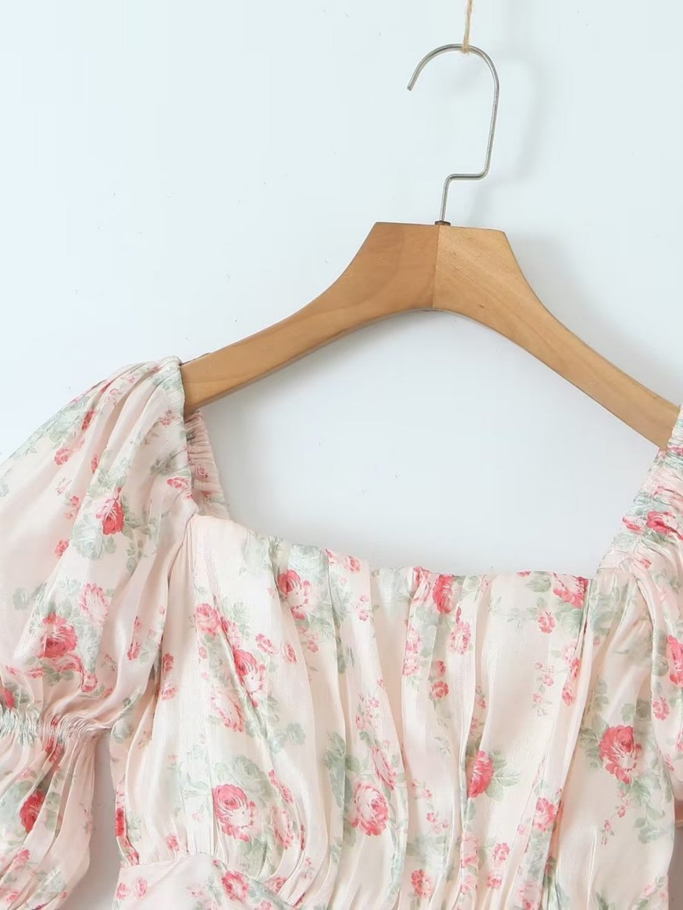 Short Puff Sleeves Cute Pink Aquare Collar Short Graduation Party Dress - Fashionpara