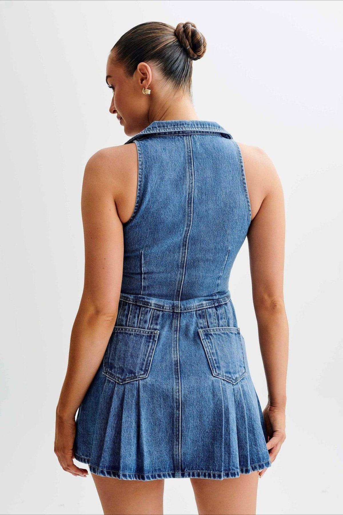 Sleeveless Halter Denim Dress - View 5 | VelvetHem