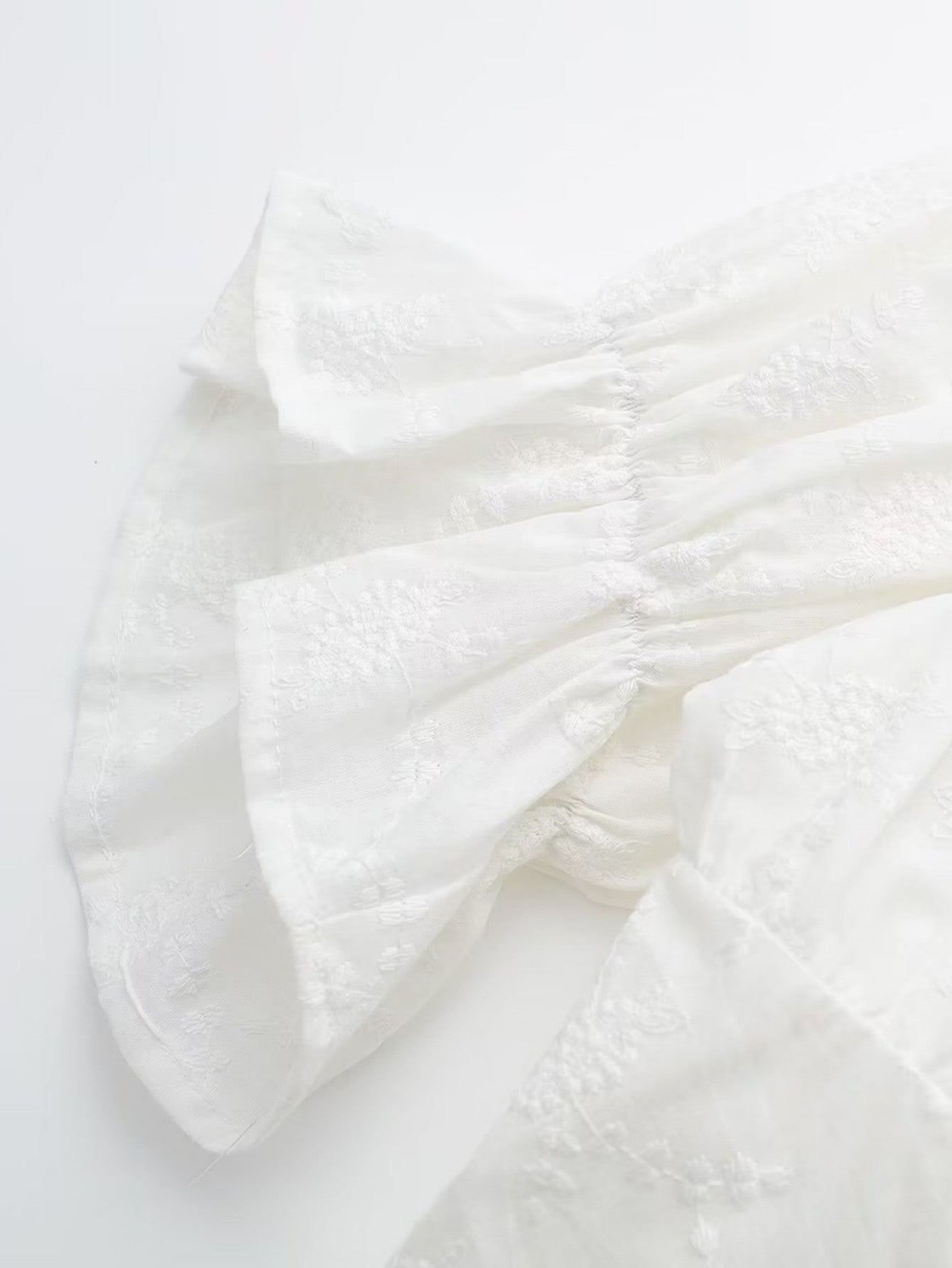 Short Puff Sleeves Cute White Aquare Collar Short Graduation Party Dress - Fashionpara