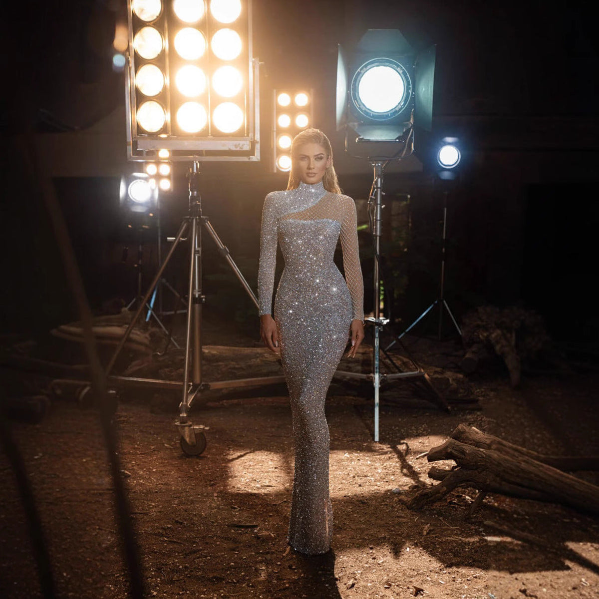Hollow Sequin Backless Slim Fit Prom Dress - View 2 | VelvetHem