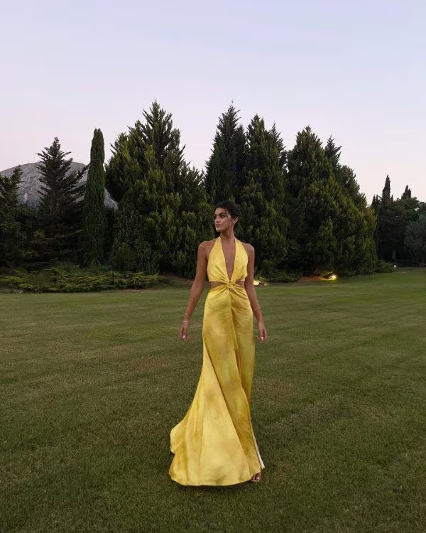 Pretty A-Line Halter Neckline Long Yellow Prom & Evening Dress Formal Dress - View 2 | FashionDia