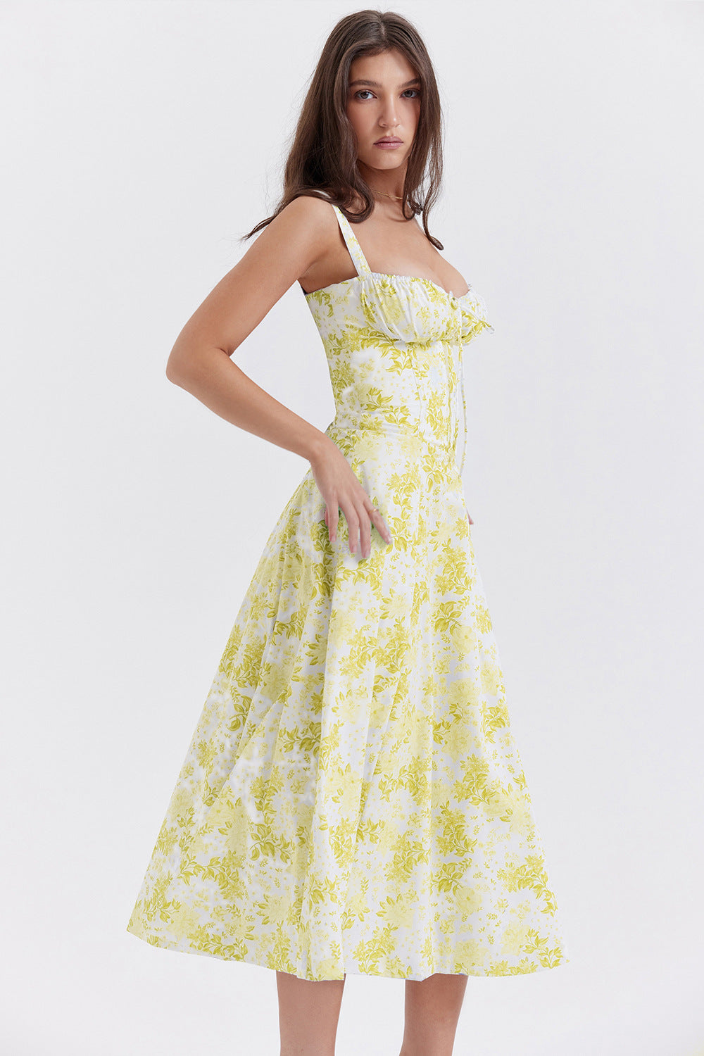 Lucía Boutique Vintage Tight Dress with Floral Pattern and Waist Evening Wear Edit