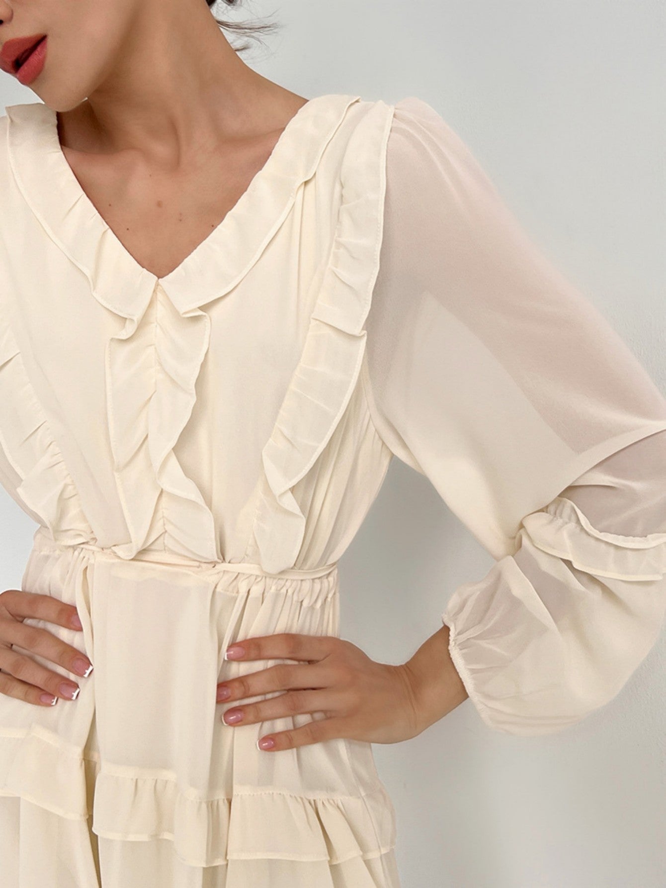 White A Line V Neck Ruffles Short Graduation Dress - Fashionpara