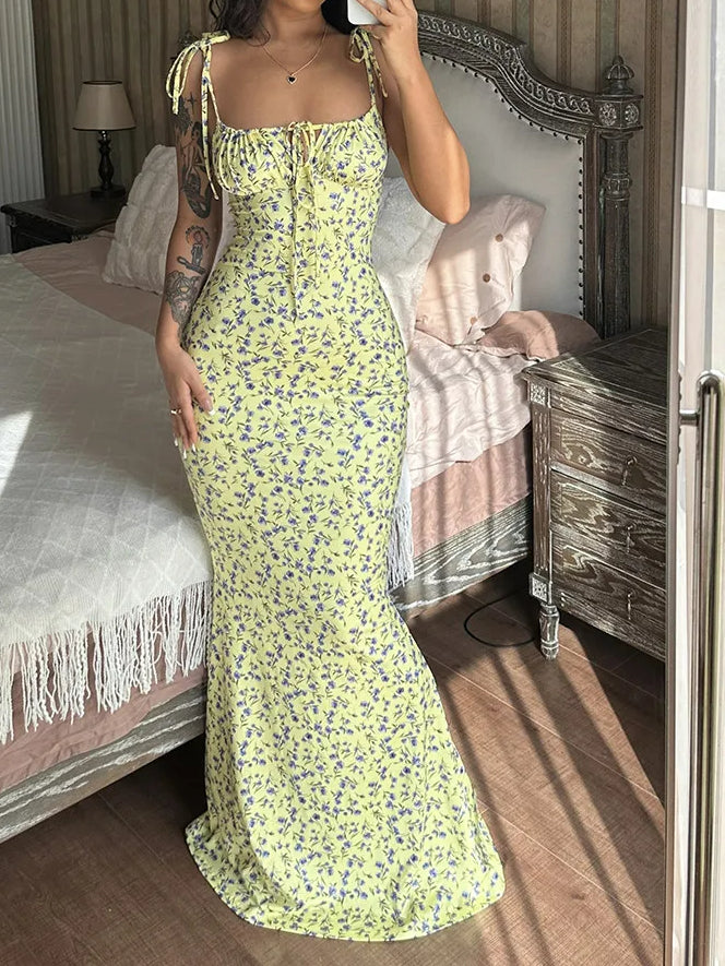 Sleeveless Lace Up Backless Floral Dress - View 4 | VelvetHem