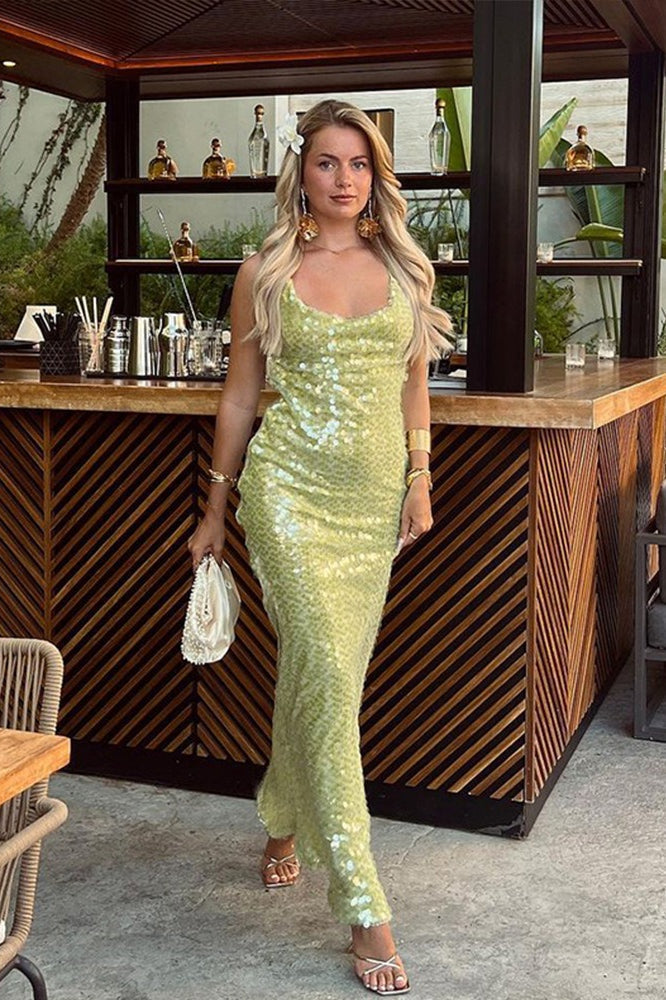 Sequin Spaghetti Strap Backless Bodycon Sequin Dress - View 2 | VelvetHem