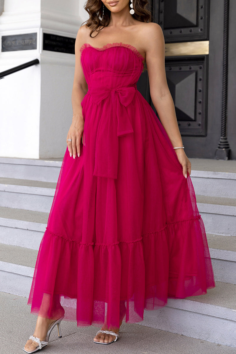 Elegant Formal Solid Frenulum Flounce With Bow Strapless Evening Dress Dresses - View 2 | VelvetHem