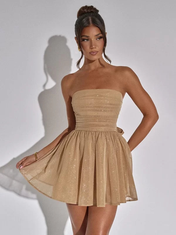 Sexy Mesh Double Layer Sleeveless Dress Women Zipper Tight Frills Shining Mini Female Elegant Party Club Evening Dress - VelvetHem