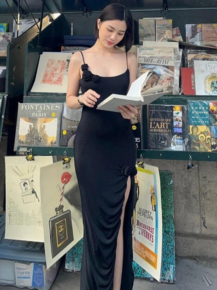 TARUXY Flower Side Slit Dress Women Sleeveless Sexy Off Shoulder Bodycon Sundress Lady Party Elegant Slim Evening Dress Woman - View 5 | VelvetHem
