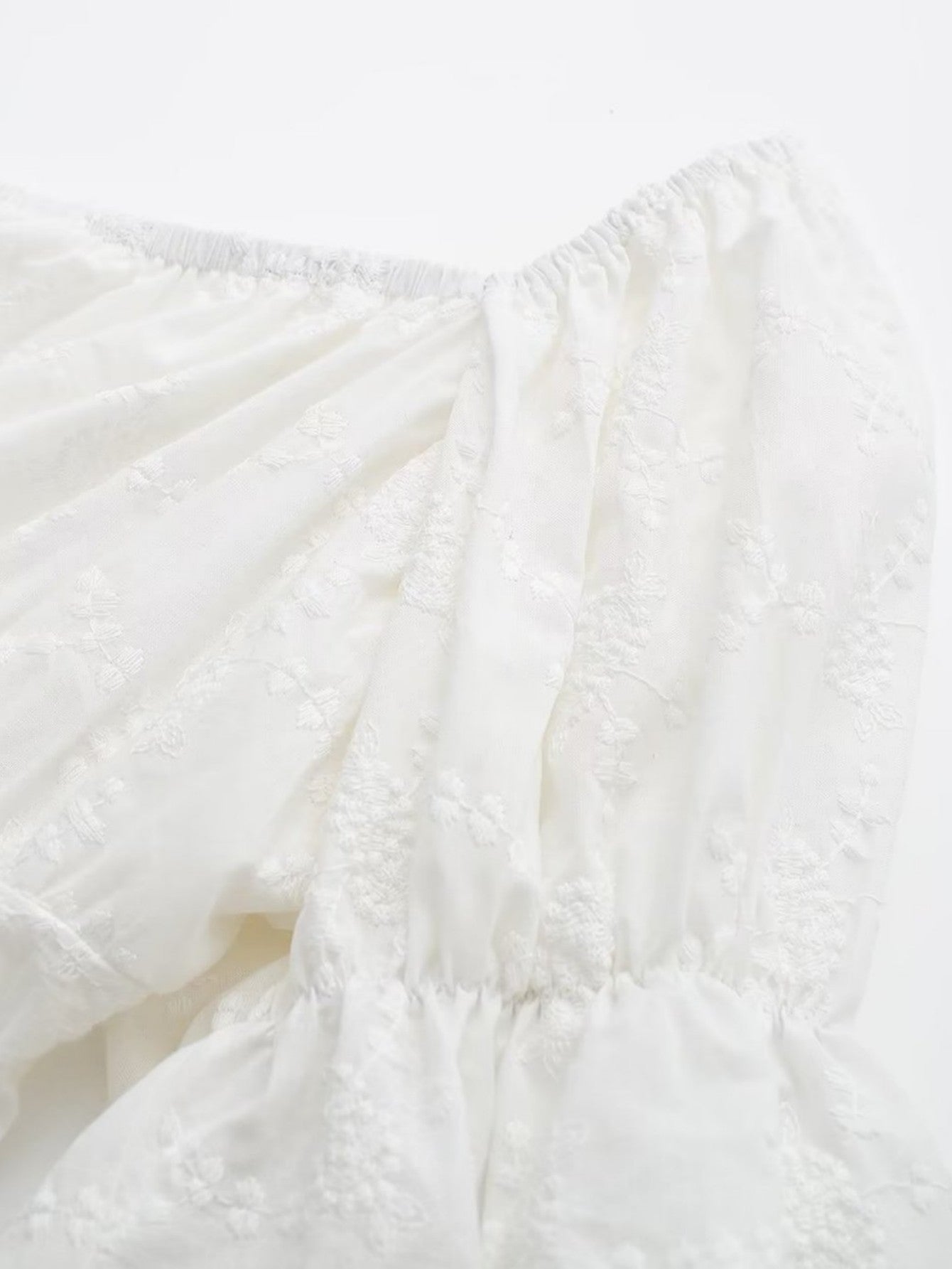 Short Puff Sleeves Cute White Aquare Collar Short Graduation Party Dress - Fashionpara