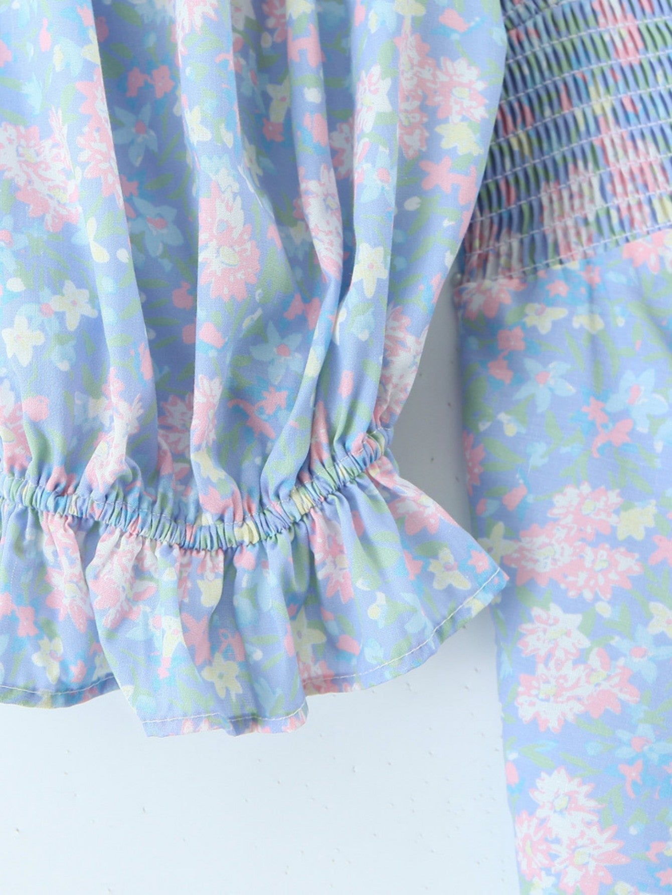 Short Puff Sleeves Cute Blue Aquare Collar Short Graduation Party Dress - Fashionpara