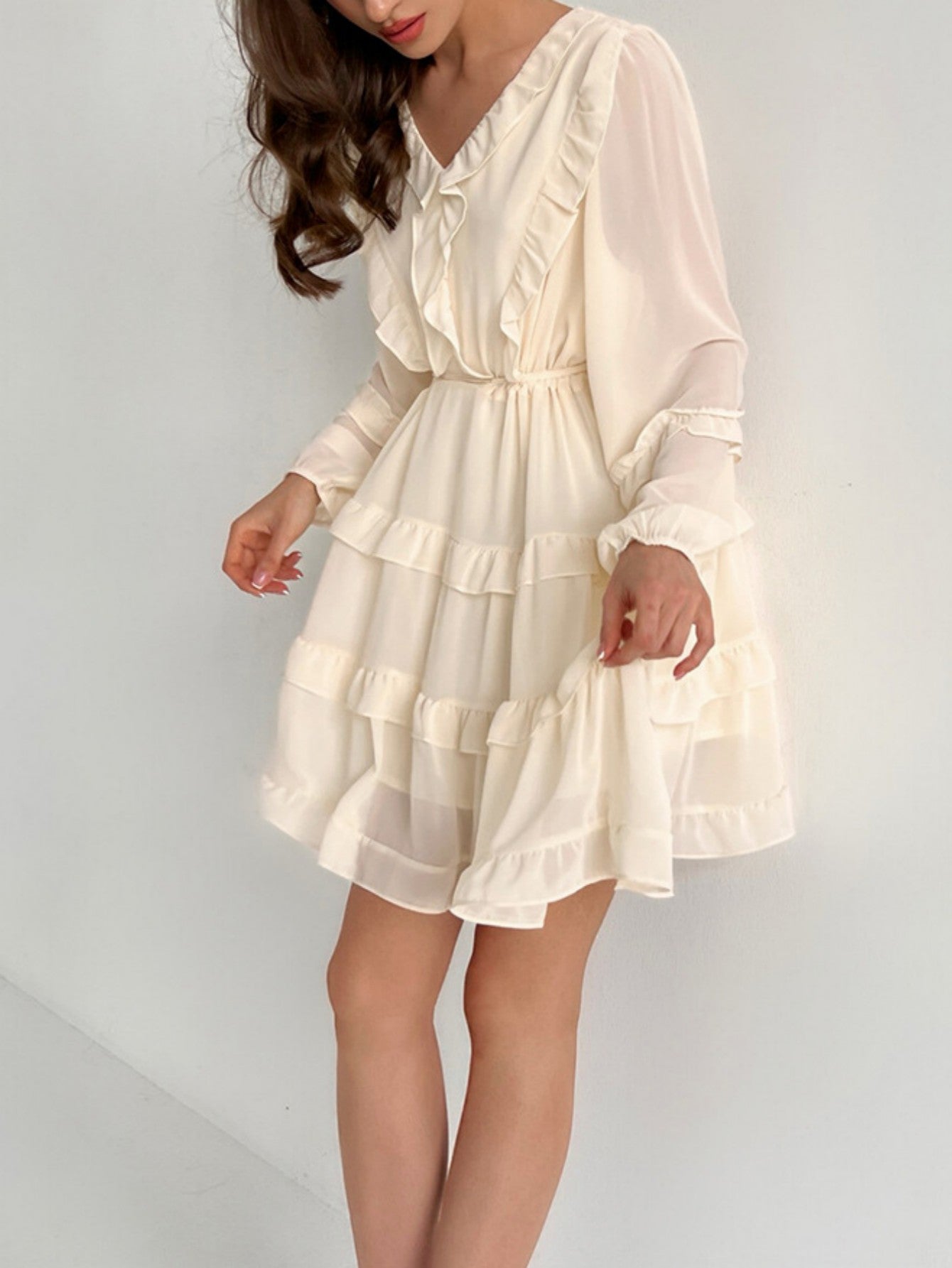 White A Line V Neck Ruffles Short Graduation Dress - Fashionpara