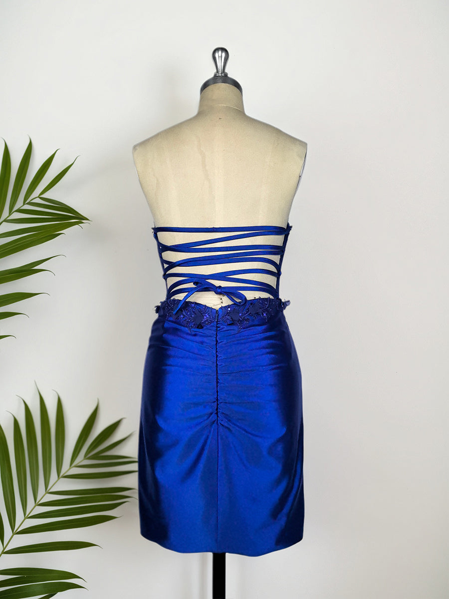 Bodycon Strapless Satin Short Homecoming Dress with Appliqeus - View 2 | FashionDia
