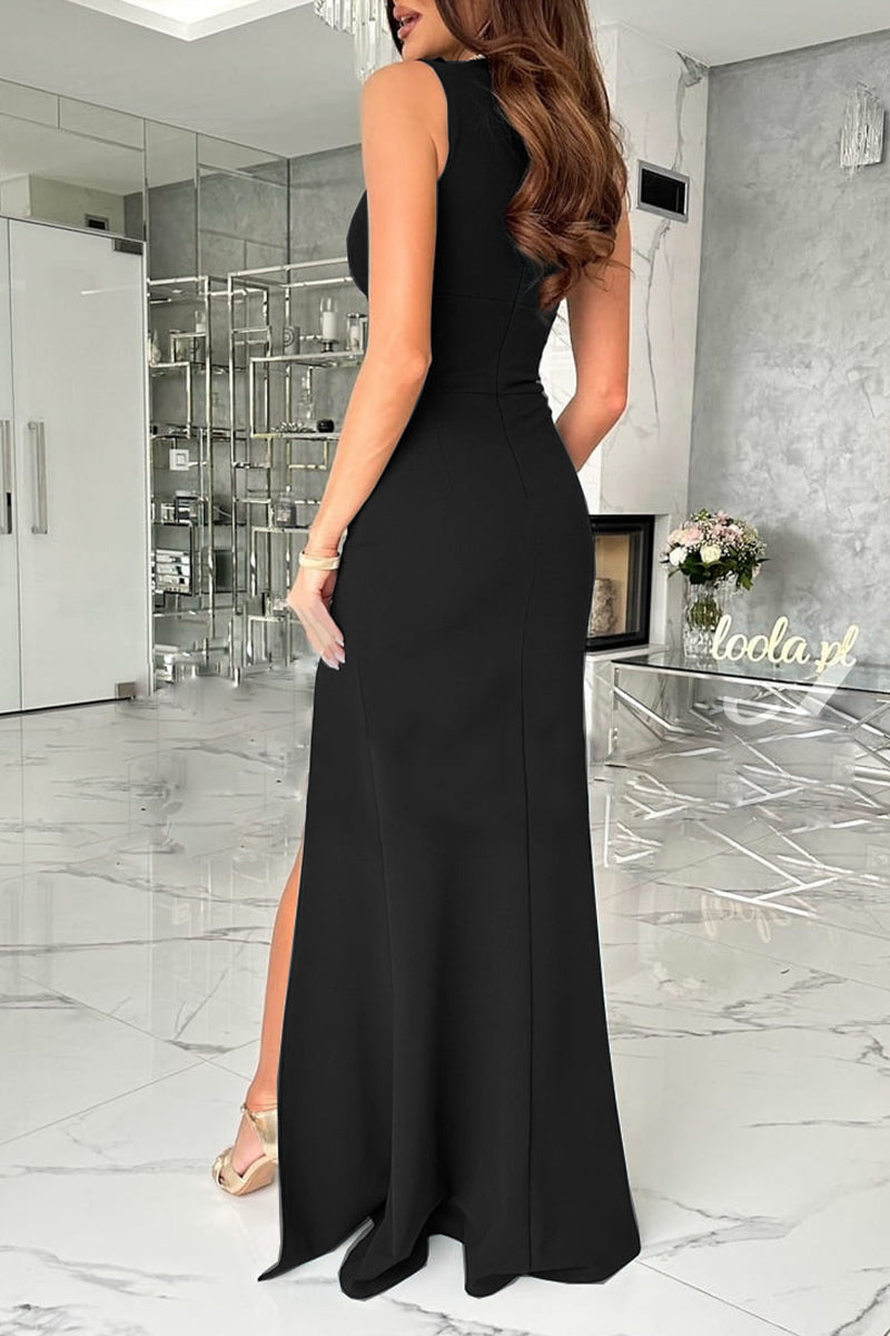 Celebrities Elegant Solid Slit Fold V Neck Evening Dress Dresses(4 Colors) - View 8 | VelvetHem