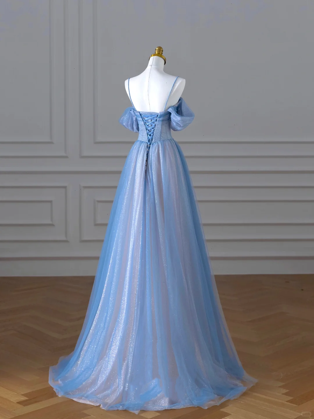 Classy A Line Spaghetti Straps Long Party Dress Blue Prom Dresses