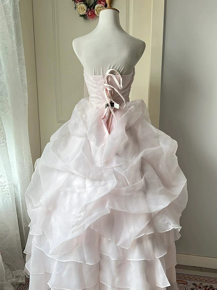Strapless A Line Sweet 16 Ball Gown Ruffle Prom Dress J7722