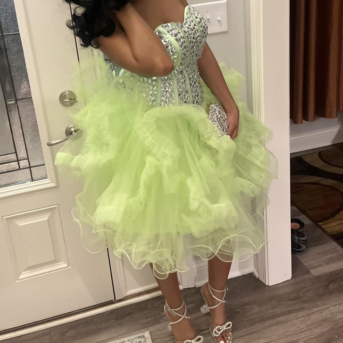 Fashion Sweetheart Neck Green Strapless Tulle Beaded Short 7th Grade Homecoming Dress Cocktail Dress - FashionDia