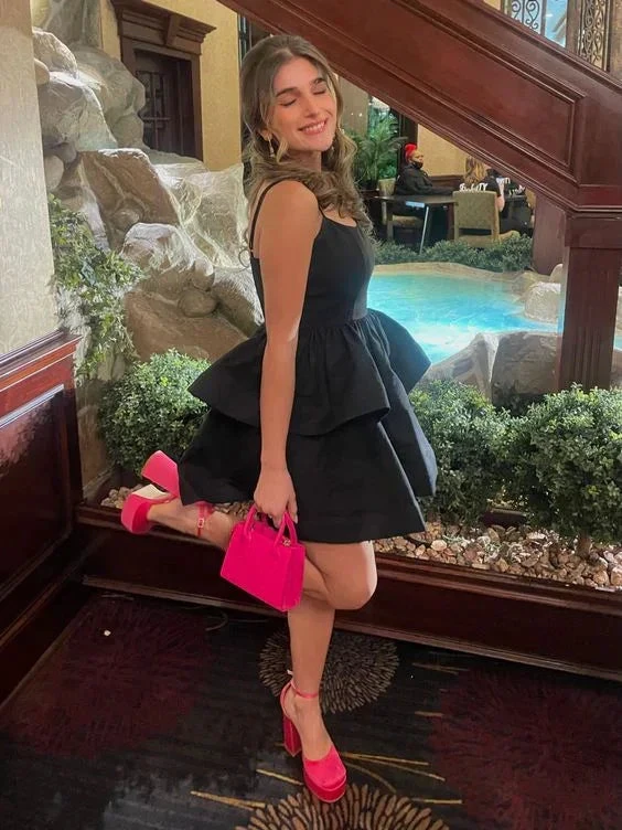 A-line Black Homecoming Dress Short Party Dress Y2069 by simplepromdress