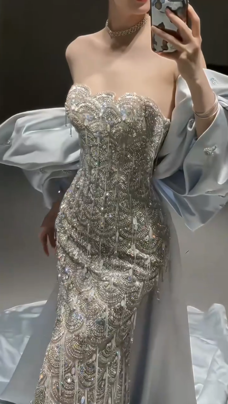Sparkly Mermaid Sequins Beaded Mermaid Evening Dress,Long Prom Dress Wedding Dress