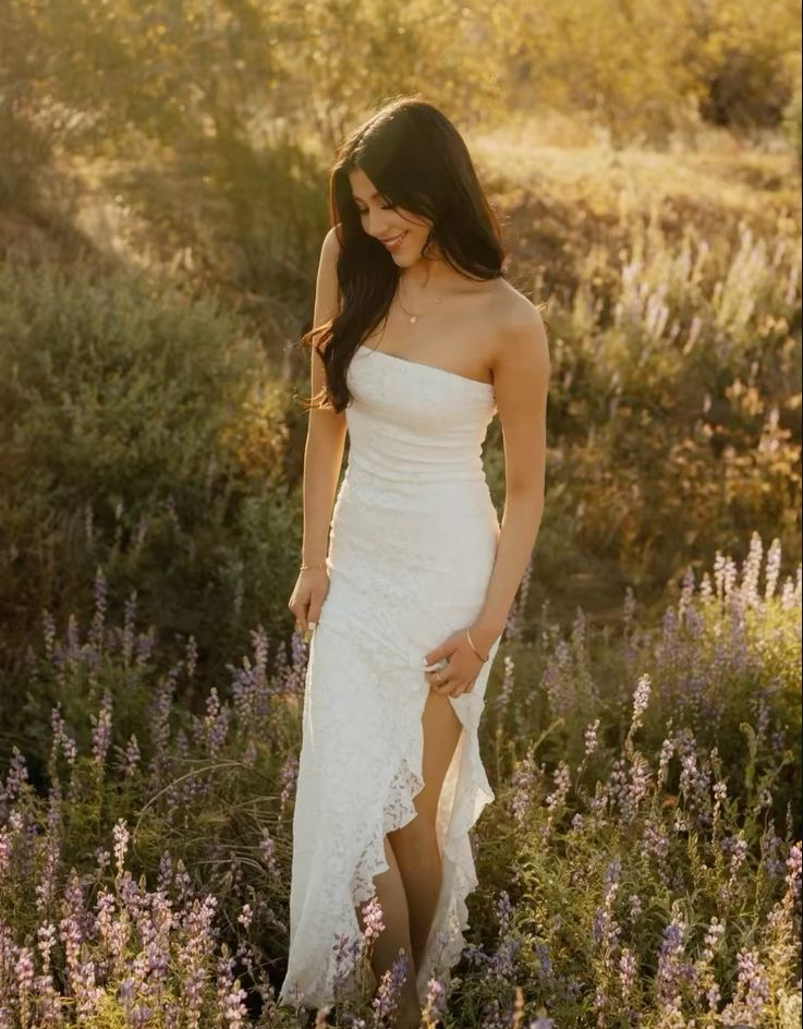 White Lace Party Dress Long Evening Dress Princess Wedding Dress    fg8127