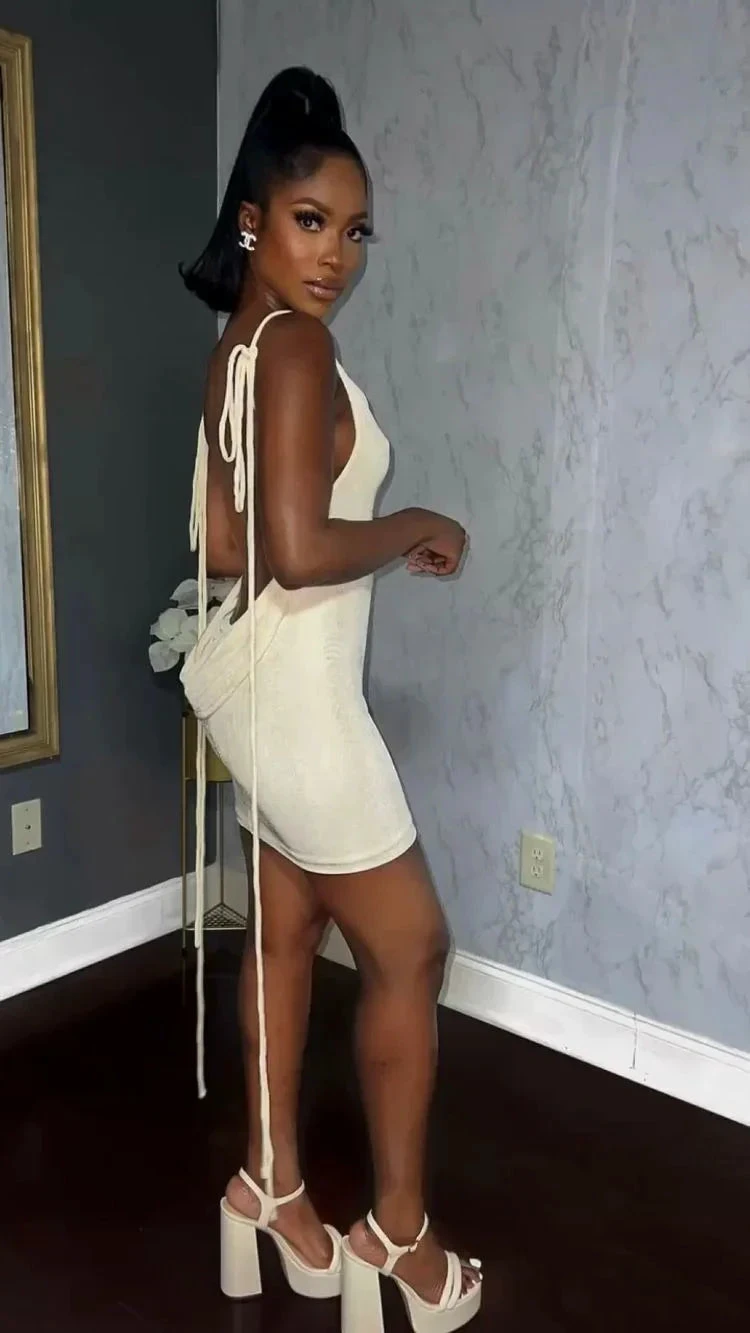 Women Spaghetti Strap Backless Dress Short Homecoming Dress (ZD12388)