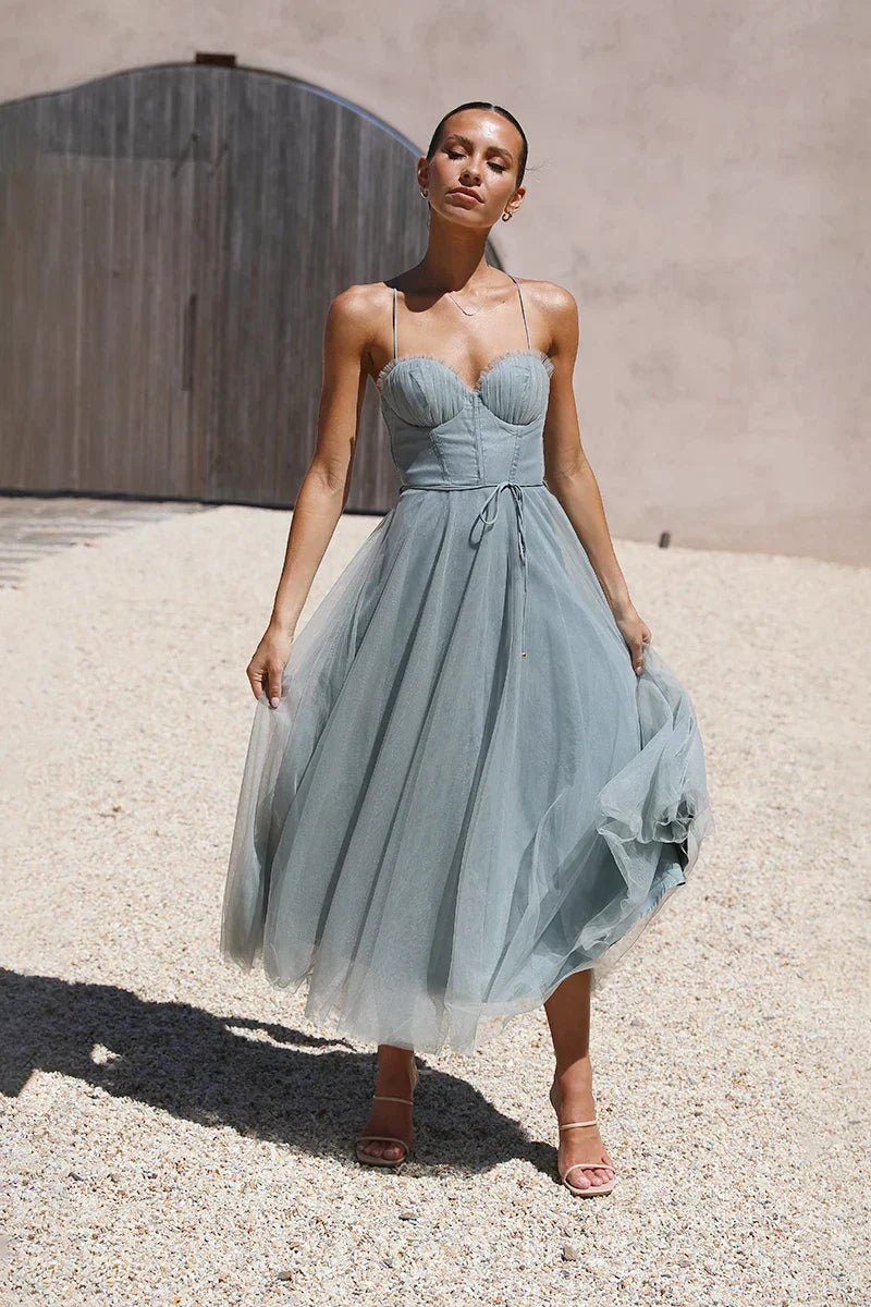 Chic Manuela Midi Dress Sage Green Statement Occasion Edit
