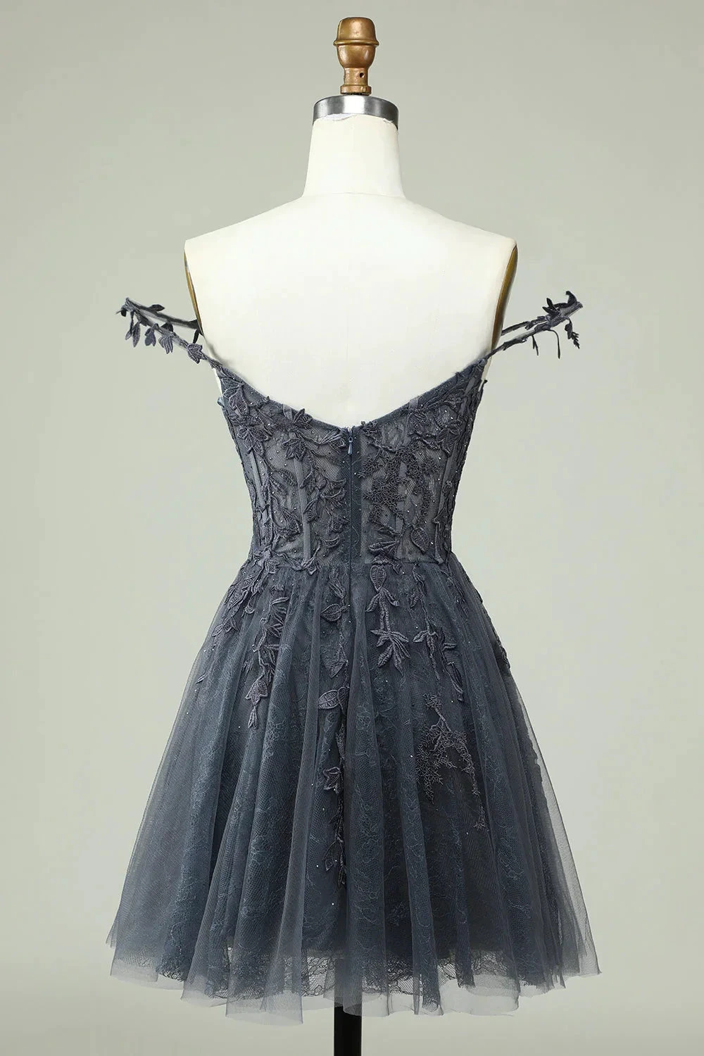 Cute A Line Spaghetti Straps Grey Short Homecoming Dress with Appliques (ZD12124)