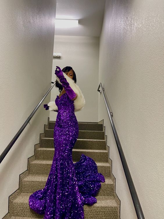 Sparkly Purple Sequins Mermaid Evening Dress Glam Dress Y5834 - VelvetHem