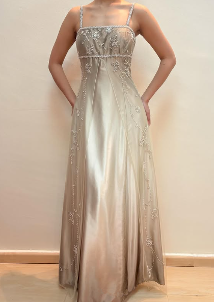Fashion Spaghetti Straps Satin Tulle Beaded Prom Dress A Line Party Evening Gown Y8139 - View 2 | VelvetHem