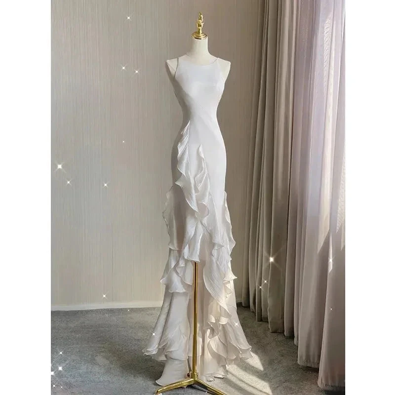Charming White Wedding Dress,Sleeveless Bridal Dress (ZD13621)