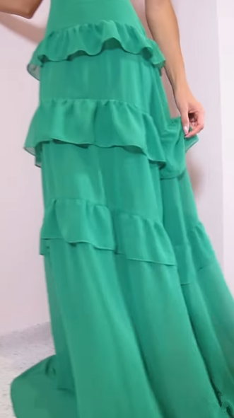 Emerald Green Deep V Neck Layered Ruffles Evening Dress Backless Long Prom Dress Y8386 - View 8 | VelvetHem