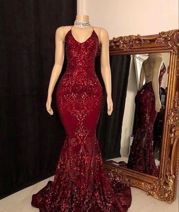 Red Prom Gown,Floor length Prom dress,mermaid gown